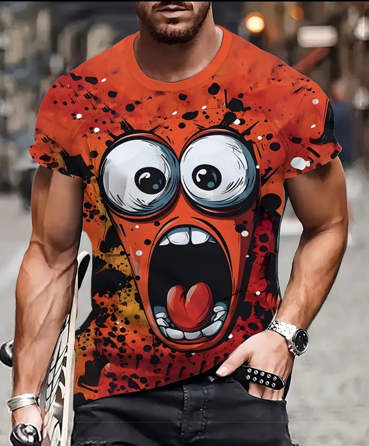 [Vibrant Cartoon T-Shirt] Vibrant 3D Print Novelty T-Shirt for Men | Casual Short Sleeve Crew Neck Tee with Cartoon Character Design, Lightweight Summer Top for Outdoor Activities, Sports, Parties & Casual Attire, Comfortable Fit