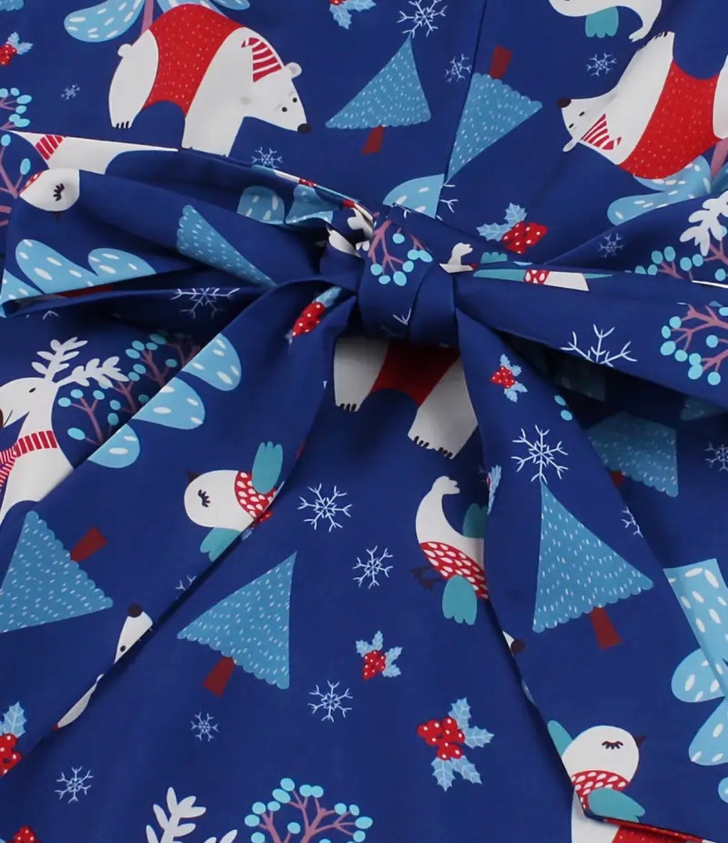 Christmas Santa Print A Line Dress, Vintage Squared Neck Short Sleeve Dress, Women's Clothing