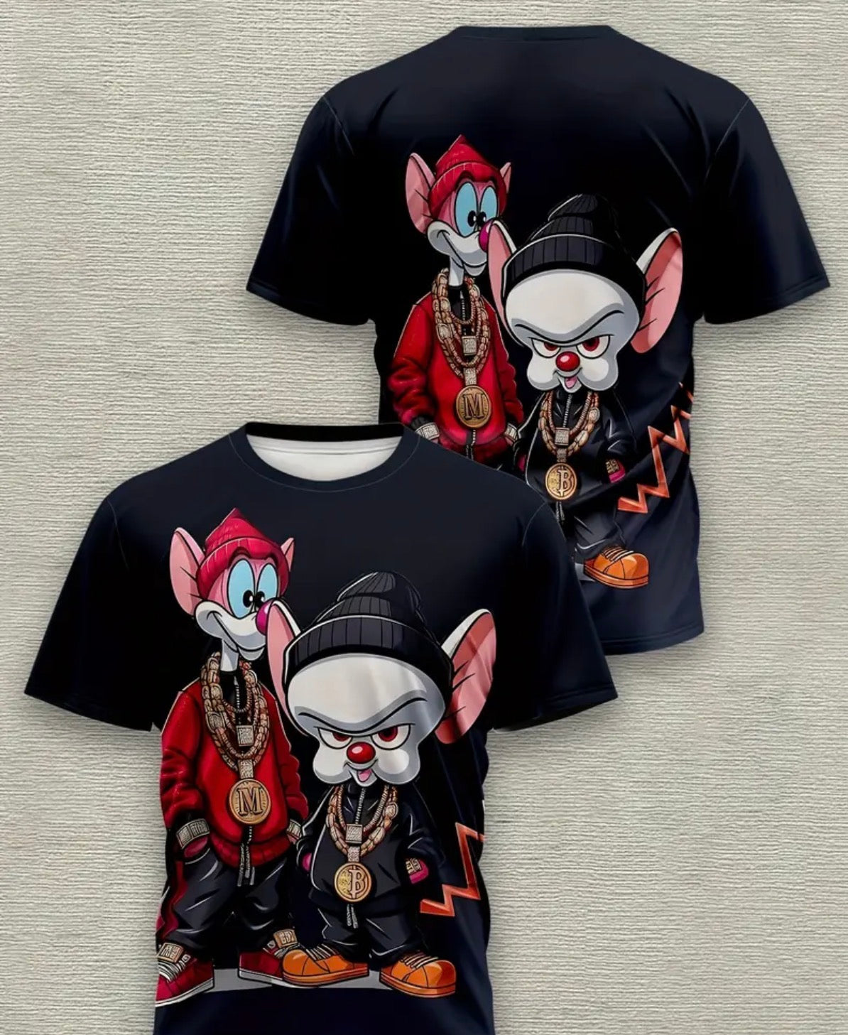 Men's 3D Printed Graphic T-Shirt - Stylish Cartoon Mouse Design, Black Casual Polyester Tee with Bold Jewelry Illustration, Machine Washable, Trendy Streetwear | Edgy Tshirt Design | Durable Casualwear