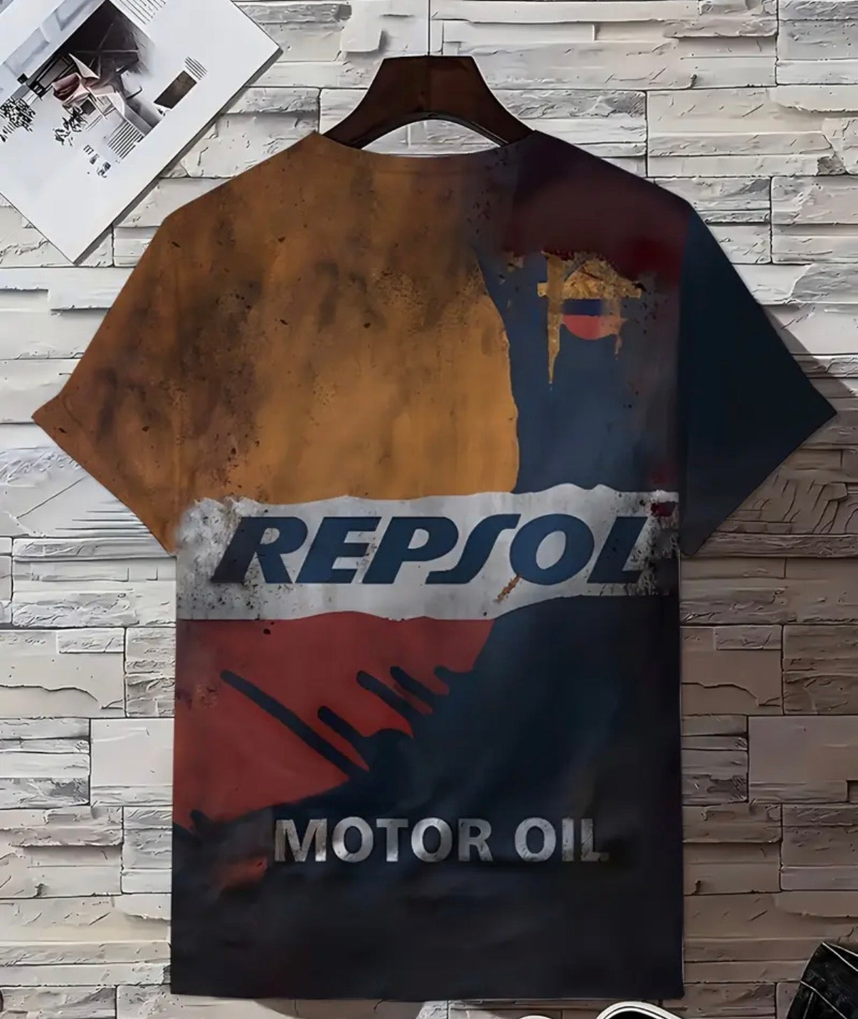 Daily Comfort - Men's Casual 3D Printing Contrast Color T-Shirt Quick Dry Polyester Respol Car Oil Logo Design Short Sleeve Round Neck T-Shirt Suitable for Summer Wear and Vacation Summer Leisure Clothes Round Neck T-shirt Digital Print Top
