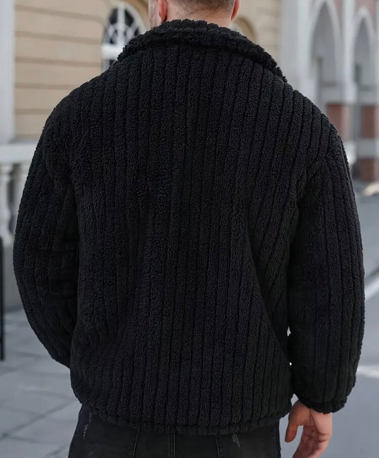 Men's Winter Jacket with Black & White Striped Collar & Single-Breasted Button Front - Soft Short Pile Outer Coat, Machine Washable Casual Outerwear for Cold Weather, Formal & Everyday Use (No), Casual Winter Jacket Men, Lightweight J23:53