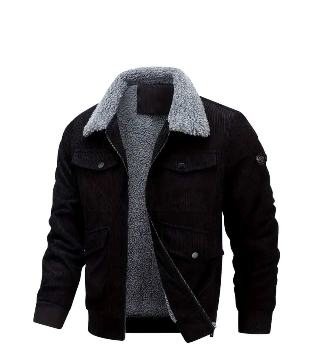 1pc Men'S Corduroy Jacket, Fleece-Lined Thickened Warm and Comfortable, Stylish Versatile Essential for Cold Winter Wear, Trendy Boyfriend Style, Perfect Gift voucher