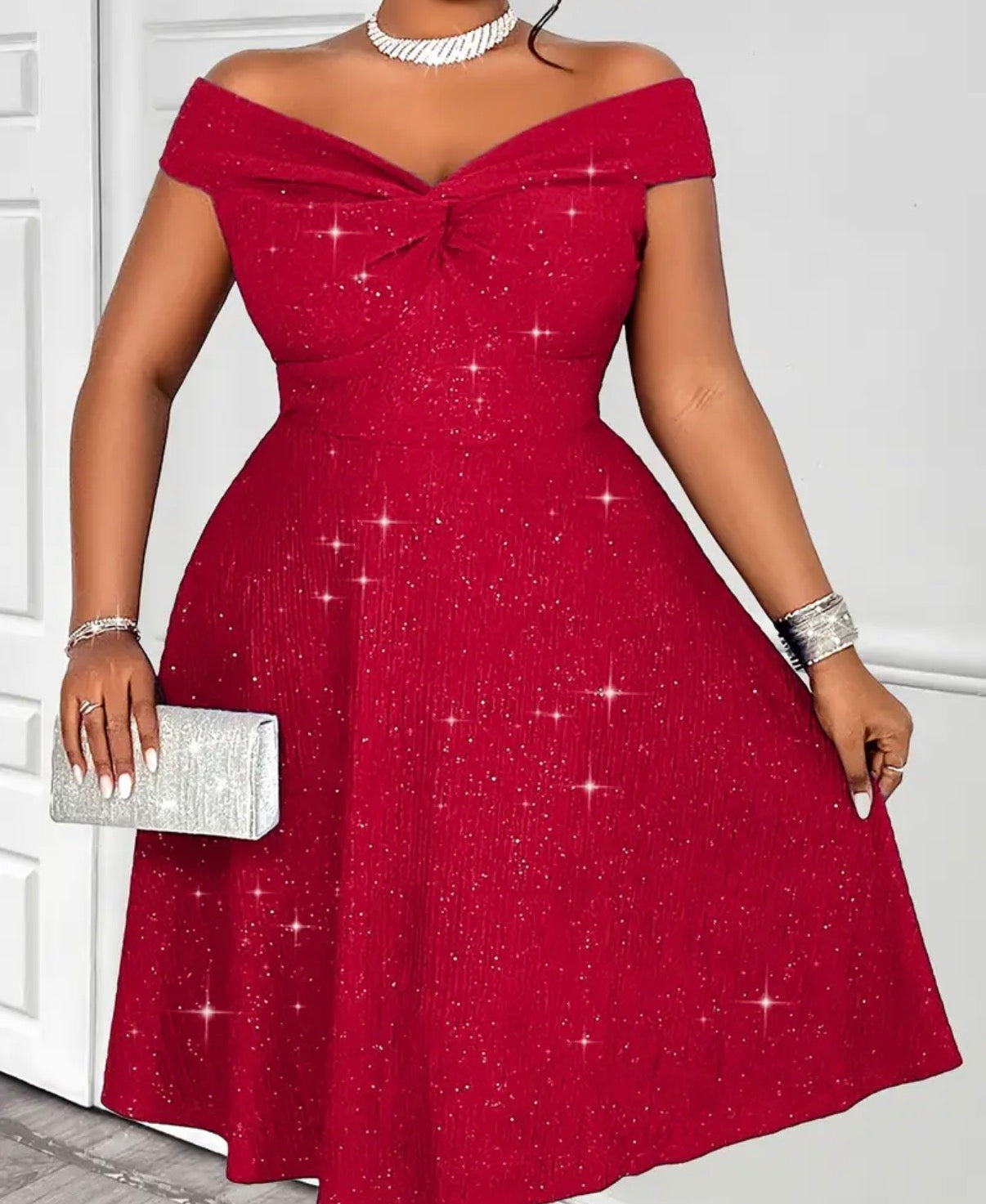 [Sexy Plus Size Dress]Shiny Detail A-Line Dress | Perfect for Parties, Cocktail Events, Christmas, Valentine's Day, and Music Festivals.