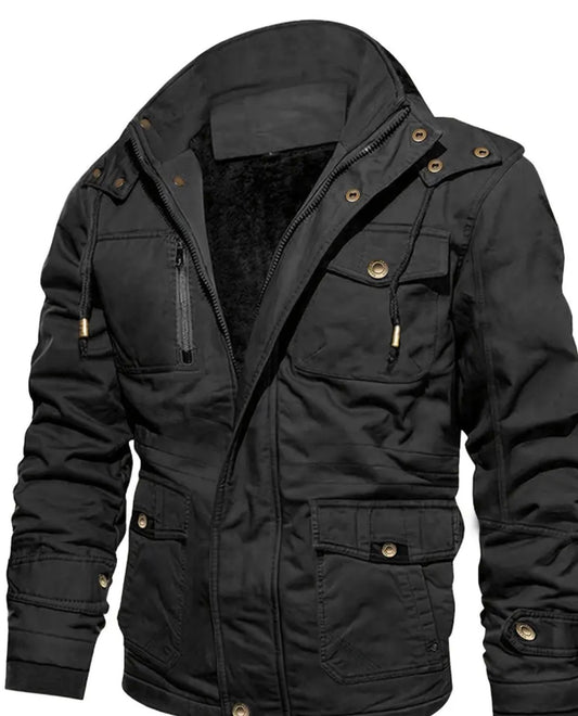 Men'S Heavyweight Winter Jacket - Thermal Insulated Cold Weather Coat with Zipper Closure, Multiple Utility Pockets - Loose Fit Military-style Outerwear for Hiking, Travel, Everyday - Black (Non-Stretch Polyester Construction), Hiking Gear,
