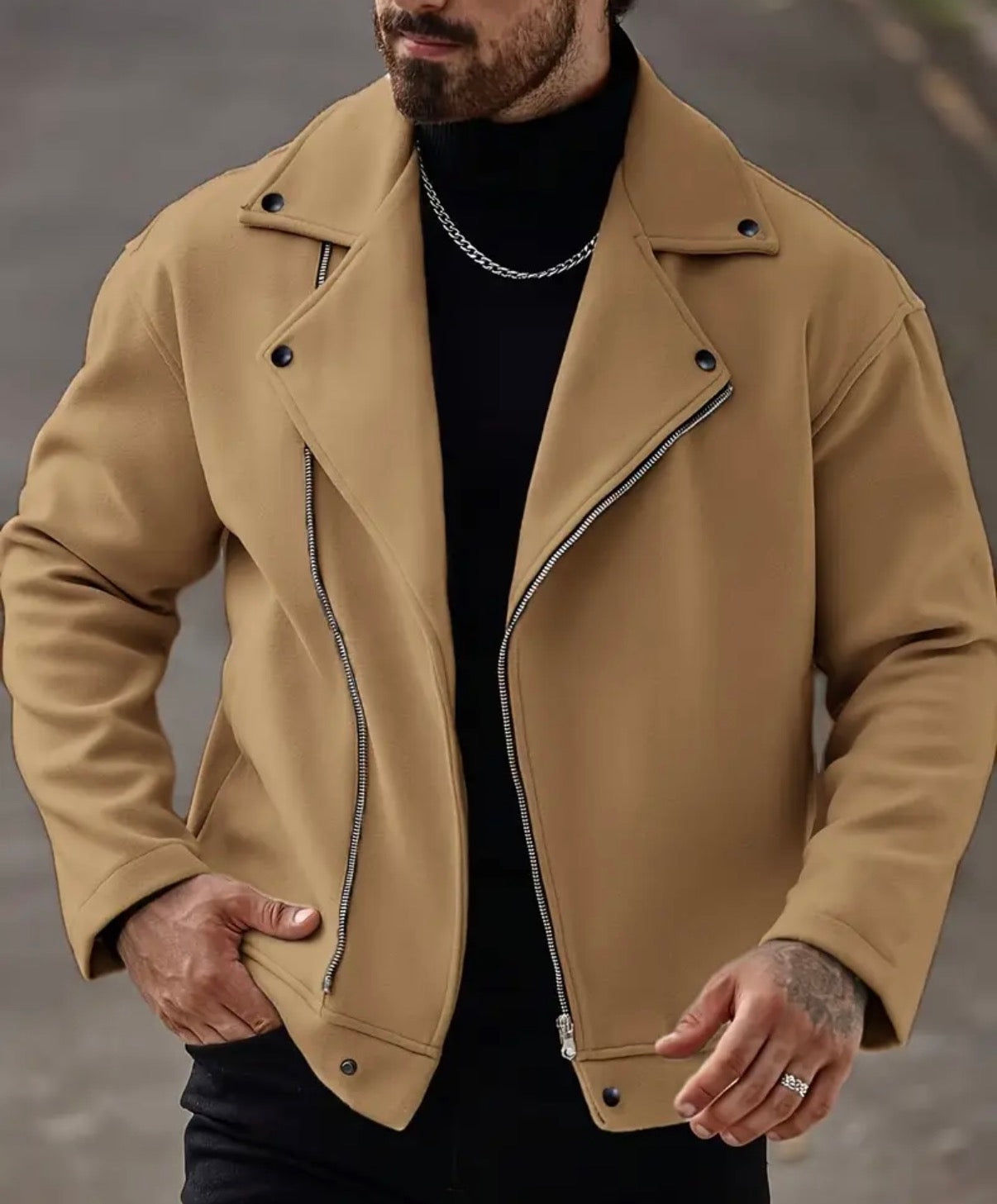 Men'S Lightweight Fleece Zip-Up Jacket - Casual Outdoor Windbreaker with Button Front, Long Sleeves, and Side Pockets, Beige, Perfect for Spring/Fall, Spring Outerwear | Buttonup Jacket | Functional Pockets, Men Jacket For Men, Men Coat, Jacket For Men, M