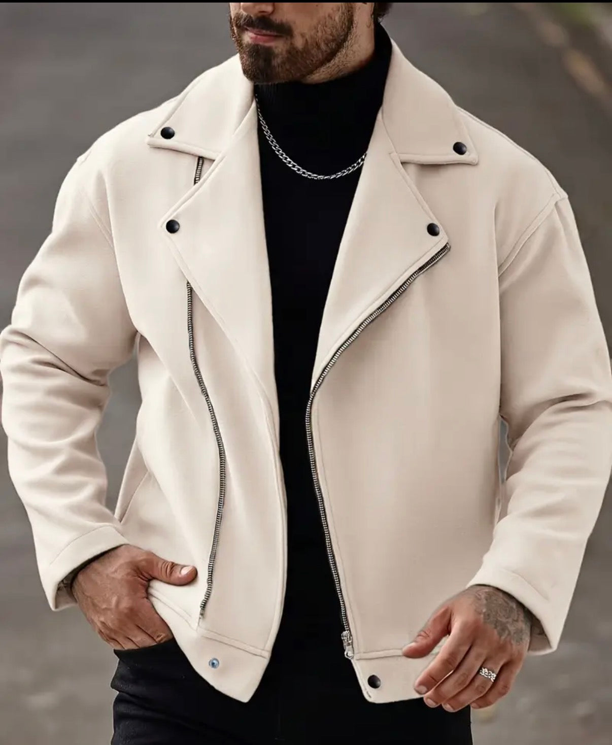 Men'S Lightweight Fleece Zip-Up Jacket - Casual Outdoor Windbreaker with Button Front, Long Sleeves, and Side Pockets, Beige, Perfect for Spring/Fall, Spring Outerwear | Buttonup Jacket | Functional Pockets, Men Jacket For Men, Men Coat, Jacket For Men, M