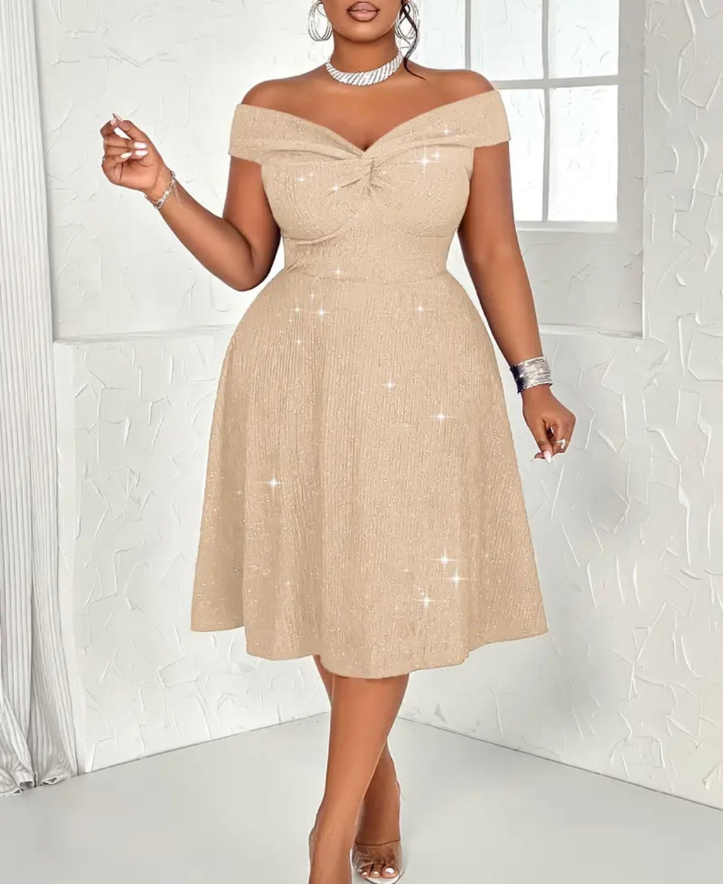 [Sexy Plus Size Dress]Shiny Detail A-Line Dress | Perfect for Parties, Cocktail Events, Christmas, Valentine's Day, and Music Festivals.