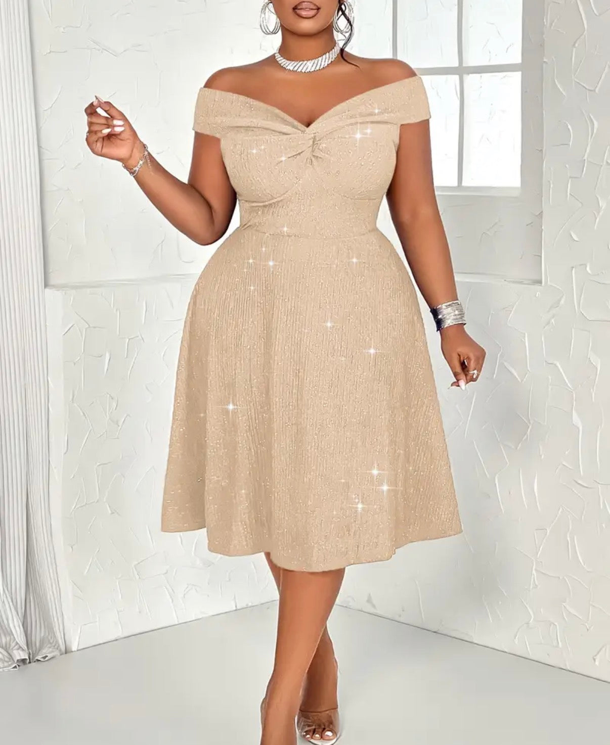 [Sexy Plus Size Dress]Shiny Detail A-Line Dress | Perfect for Parties, Cocktail Events, Christmas, Valentine's Day, and Music Festivals.
