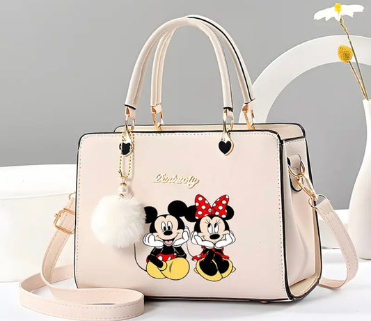 1pc Mickey & Minnie Mouse Women's Crossbody Bag with Detachable Strap, Golden-Tone Hardware & Heart Charm - Spacious Handbag with Zipper Closure, Polyester Lining - Officially Licensed (Black/White) for Everyday Use, Shopping, Travel - Ideal Gift for Fans