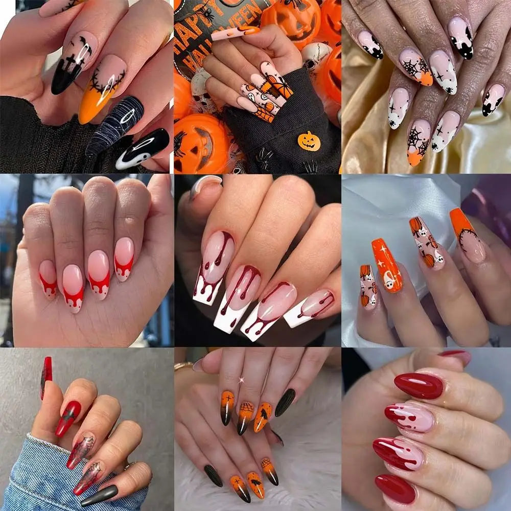 Halloween Bat & Spider Web Press-On Nails