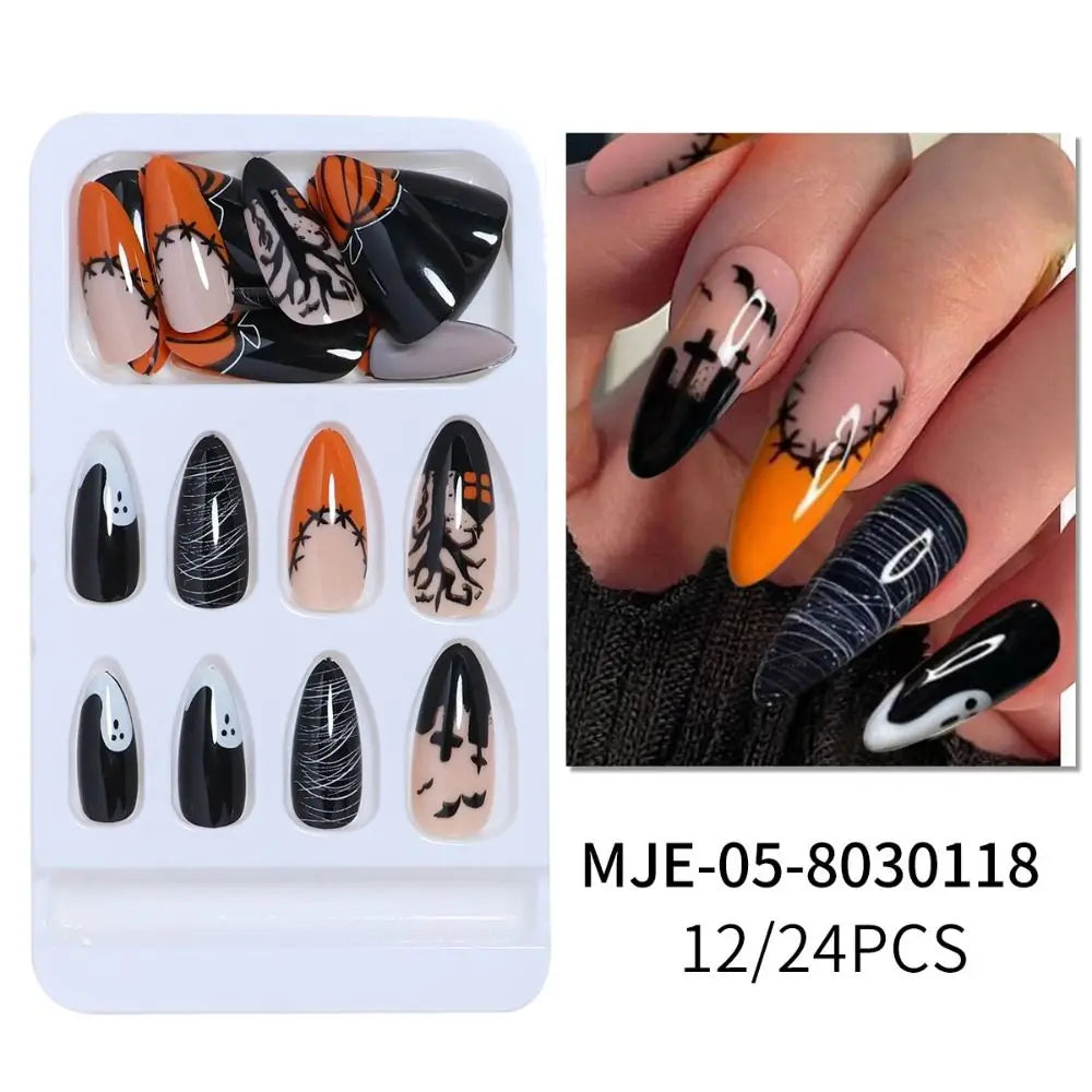 Halloween Bat & Spider Web Press-On Nails