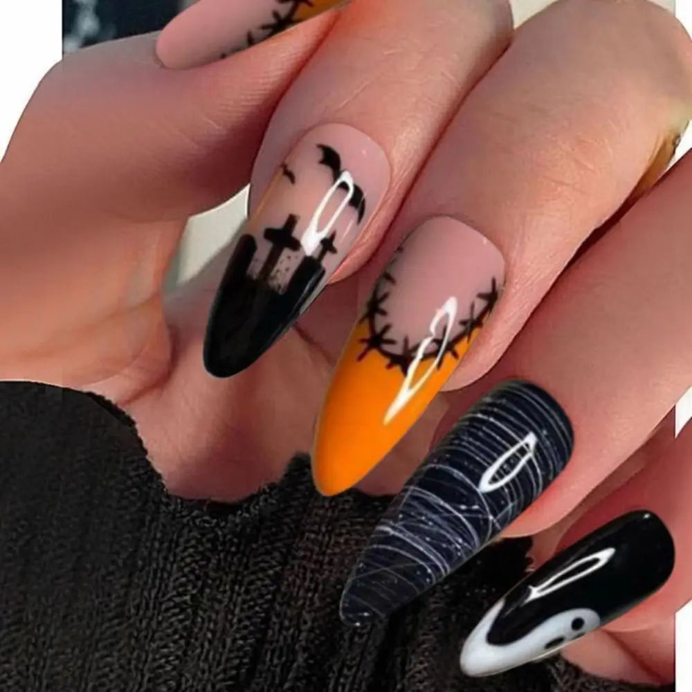 Halloween Bat & Spider Web Press-On Nails