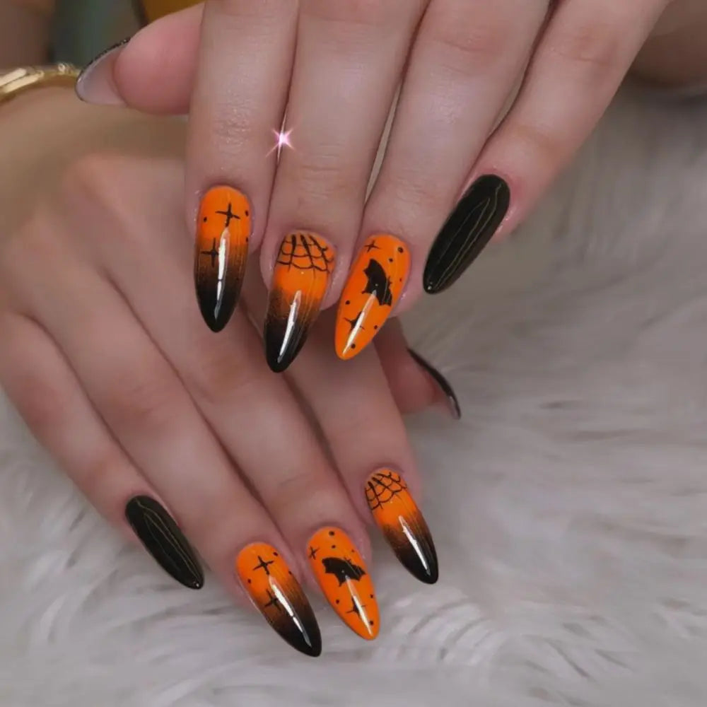 Halloween Bat & Spider Web Press-On Nails