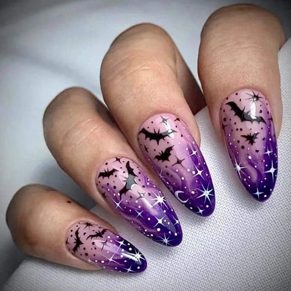 Hauntingly Stylish Purple Bat Stiletto Press-On Nails