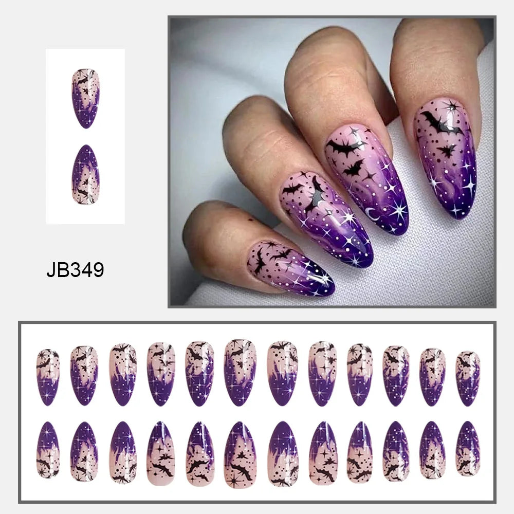 Hauntingly Stylish Purple Bat Stiletto Press-On Nails