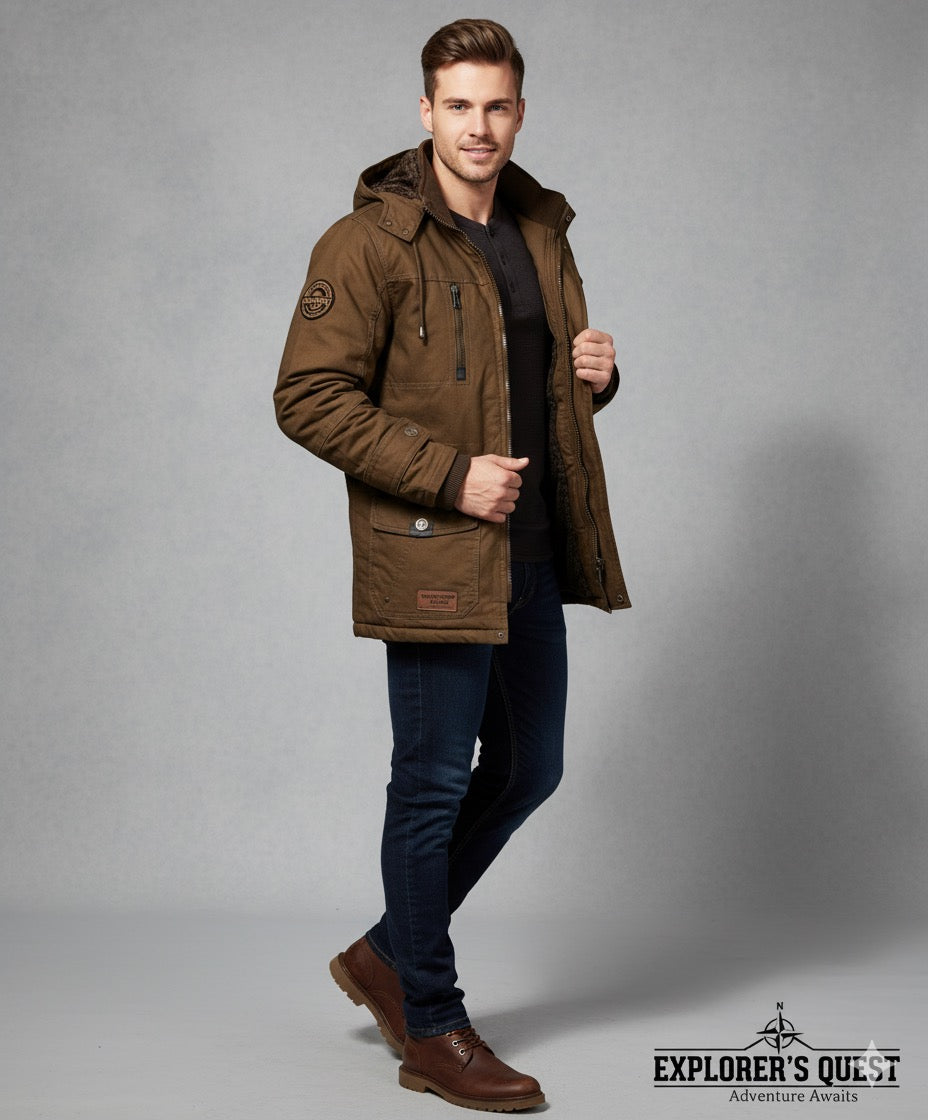 Men'S Heavyweight Winter Jacket - Thermal Insulated Cold Weather Coat with Zipper Closure, Multiple Utility Pockets - Loose Fit Military-style Outerwear for Hiking, Travel, Everyday - Black (Non-Stretch Polyester Construction), Hiking Gear,