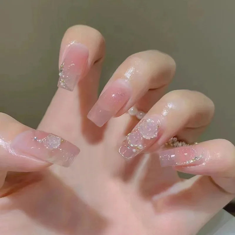 Stylish Butterfly Camellia Coffin Nails