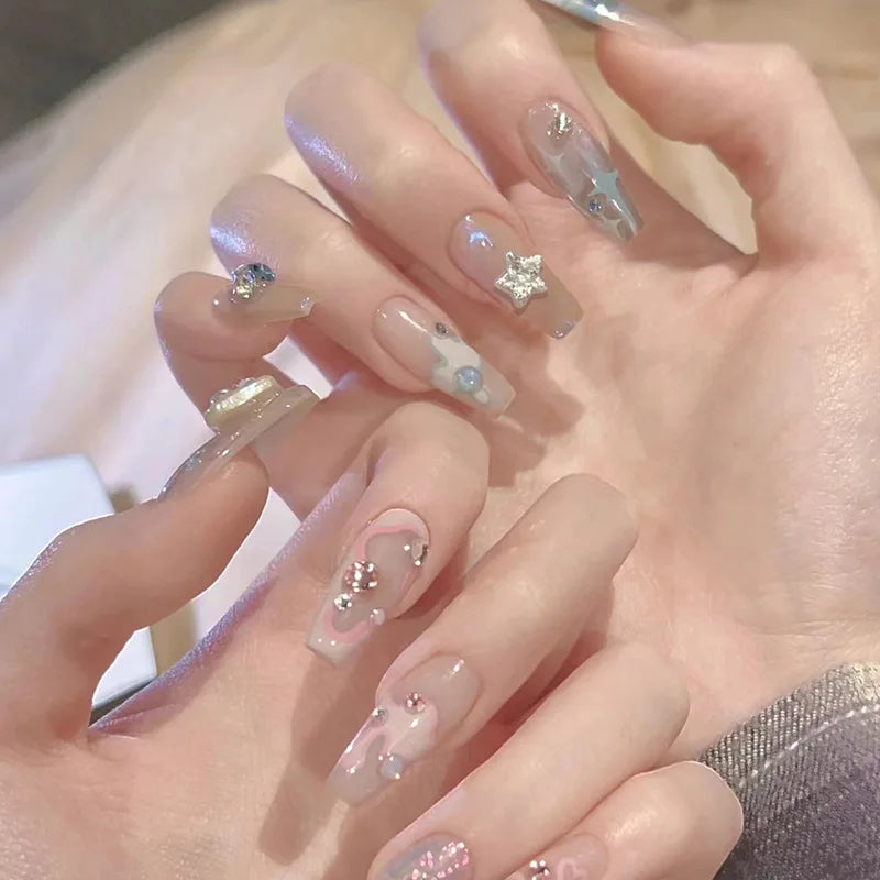 Stylish Butterfly Camellia Coffin Nails