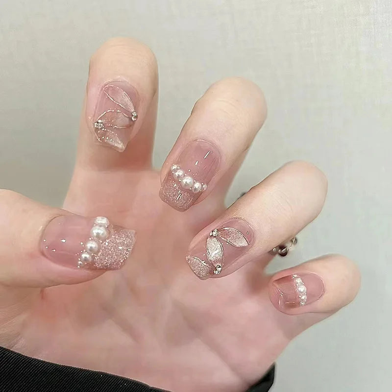 Stylish Butterfly Camellia Coffin Nails