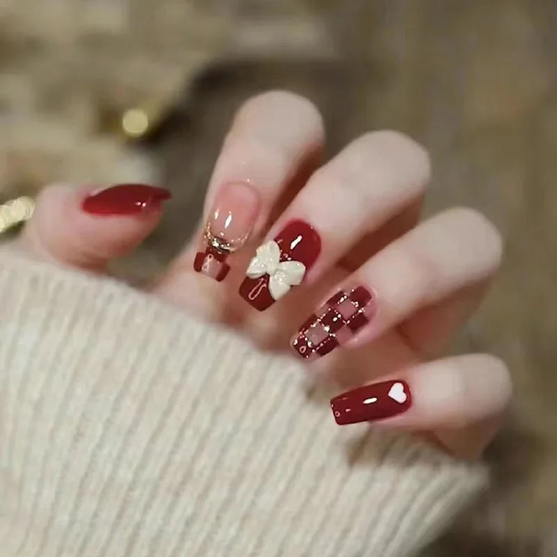 Stylish Butterfly Camellia Coffin Nails