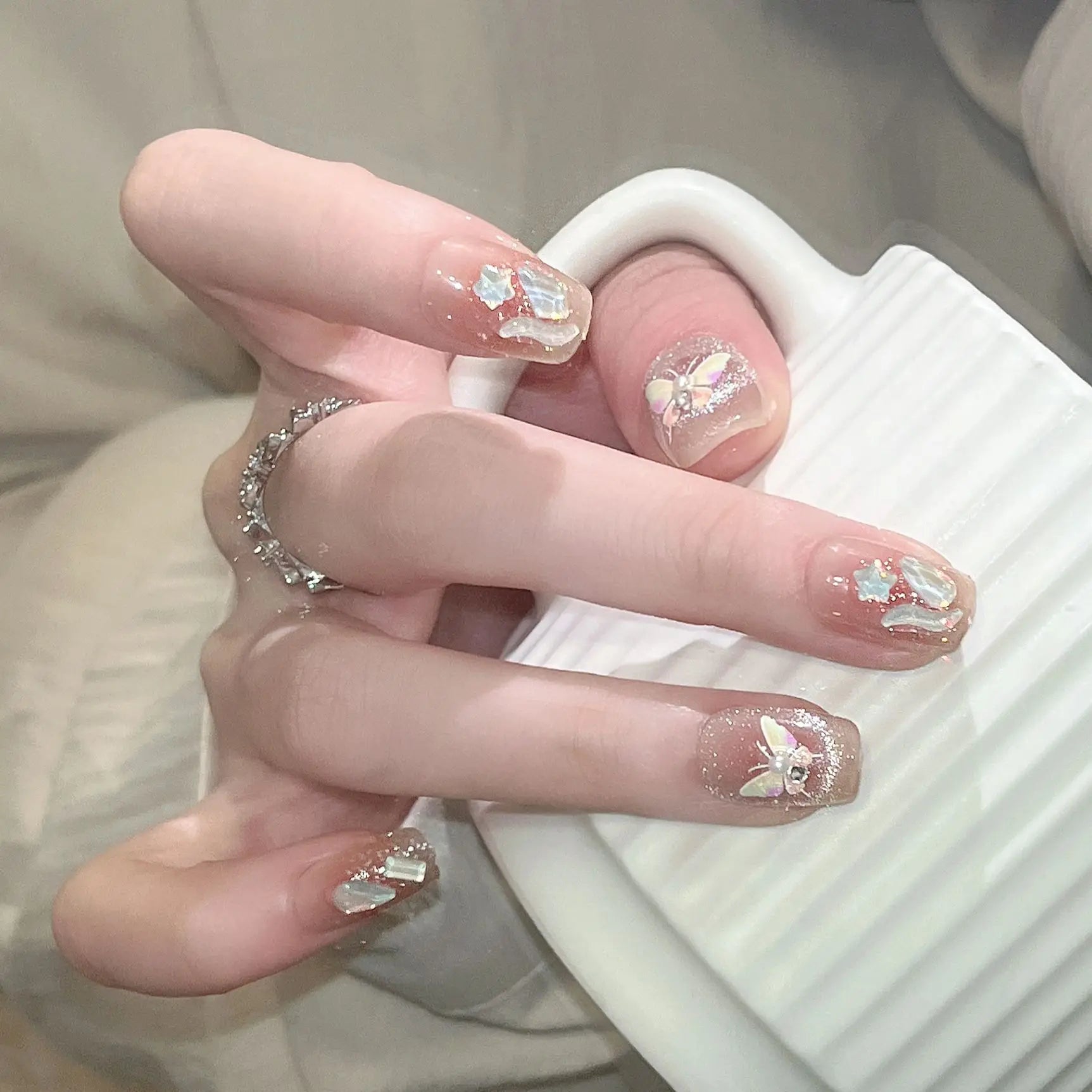 Stylish Butterfly Camellia Coffin Nails