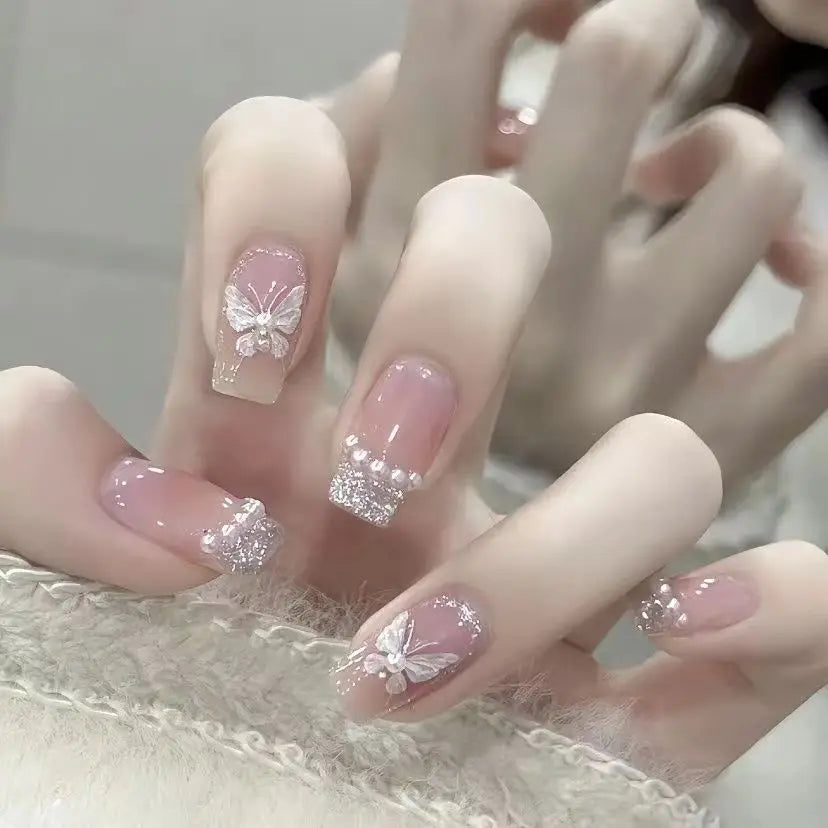 Stylish Butterfly Camellia Coffin Nails
