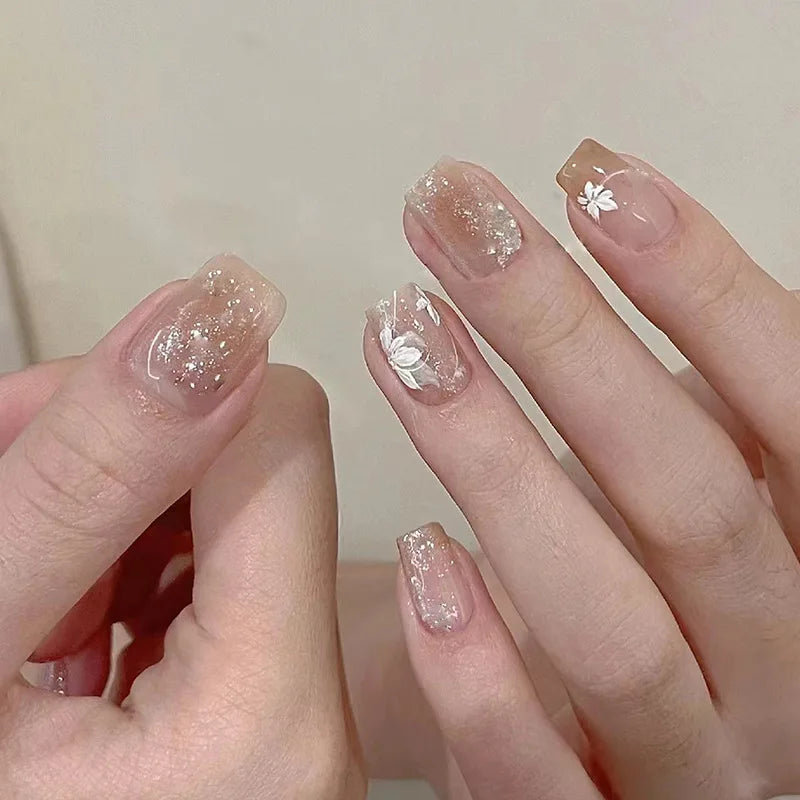 Stylish Butterfly Camellia Coffin Nails