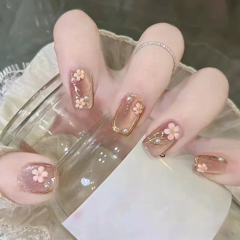 Stylish Butterfly Camellia Coffin Nails