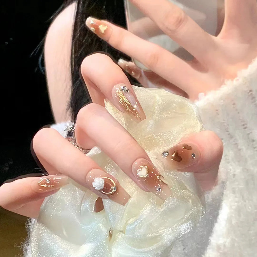 Stylish Butterfly Camellia Coffin Nails