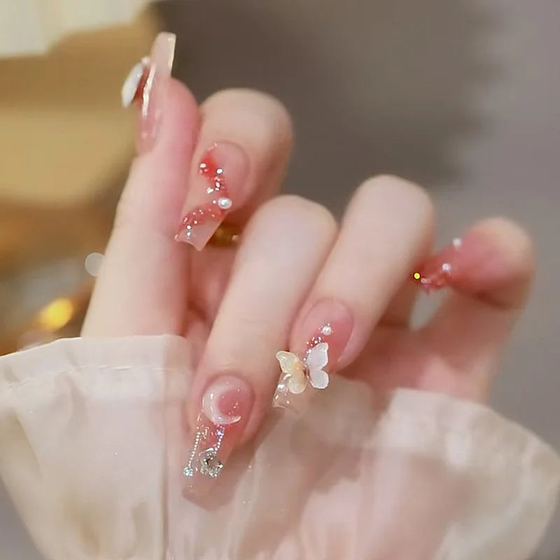 Stylish Butterfly Camellia Coffin Nails